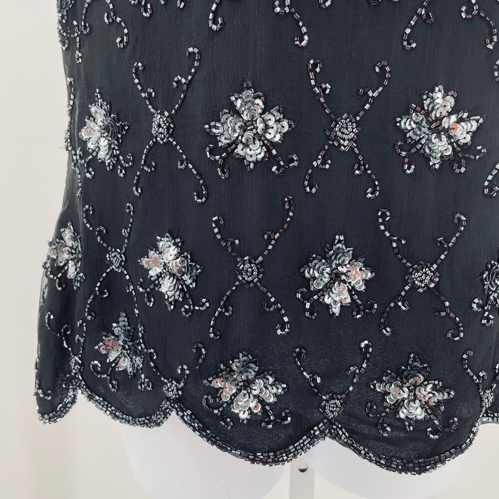 Stenay Vintage Black Silk Beaded Evening Short Sleeve Cocktail Formal Top L - Picture 4 of 9